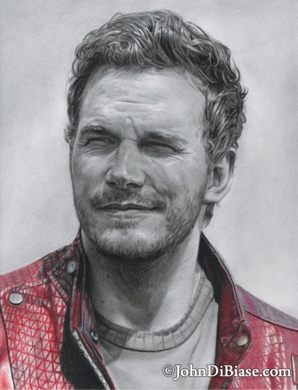 Chris Pratt as Star Lord/Peter Quill in Guardians of the Galaxy Graphite and Colored Pencil Drawing Print (Finale) 8.5 x 11