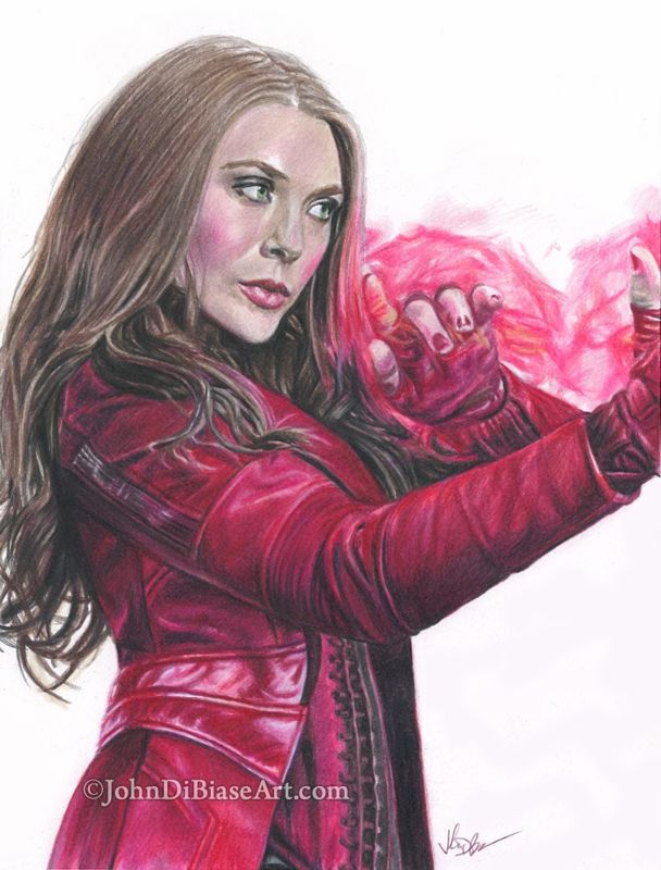 Wanda Maximoff / Scarlet Witch (Elizabeth Olsen) in Avengers / Captain America Colored Pencil Drawing Print 8.5 x 11