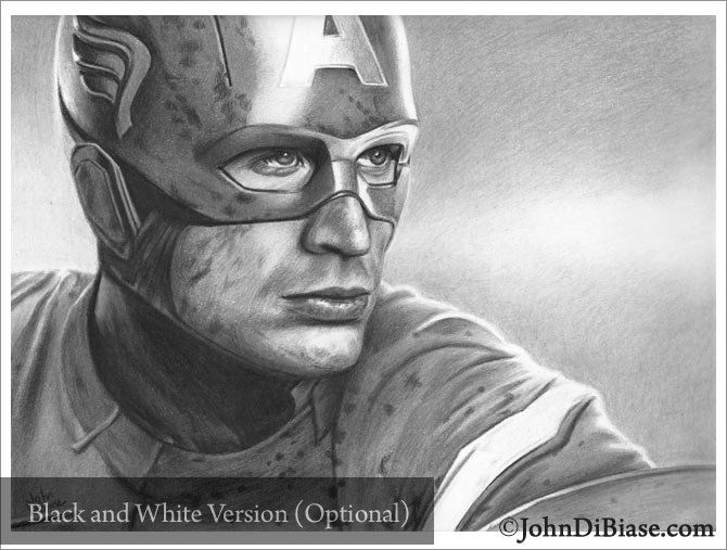 Full Color Drawing Print of Captain America (Chris Evans) from Avengers