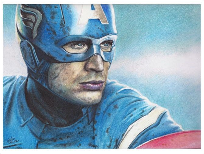 Full Color Drawing Print of Captain America (Chris Evans) from Avengers