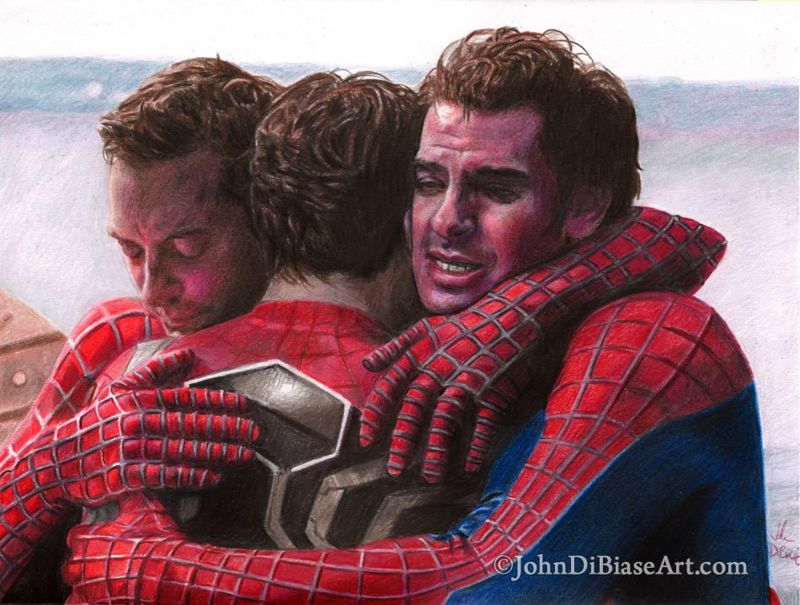 Peter Parker Hug from Spider-Man: No Way Home Colored Pencil Drawing Print 11 x 8.5