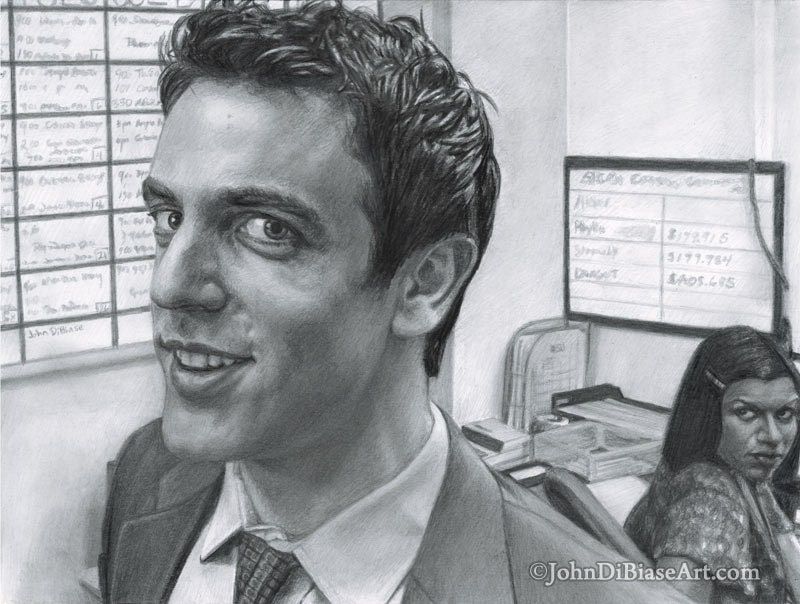 Original Graphite Pencil Drawing of Ryan and Kelly from "The Office" (BJ Novak and Mindy Kaling) (NOT a print)