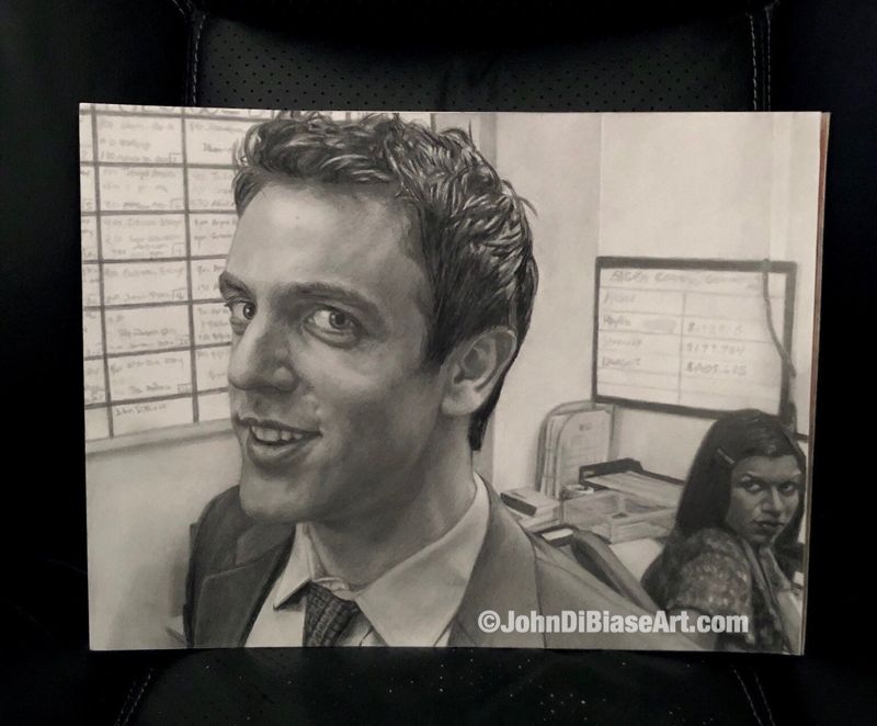Original Graphite Pencil Drawing of Ryan and Kelly from "The Office" (BJ Novak and Mindy Kaling) (NOT a print)