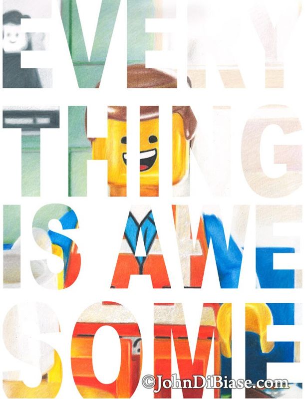 "Everything Is Awesome" Emmet Brickowski from The LEGO Movie Full Color Drawing Print 8.5 x 11