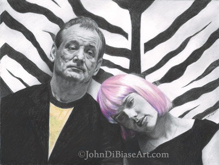 Bill Murray and Scarlett Johansson in "Lost In Translation" Drawing Print 11 x 8.5