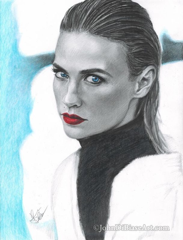January Jones Graphite and Colored Pencil Drawing Print (8.5 x 11)