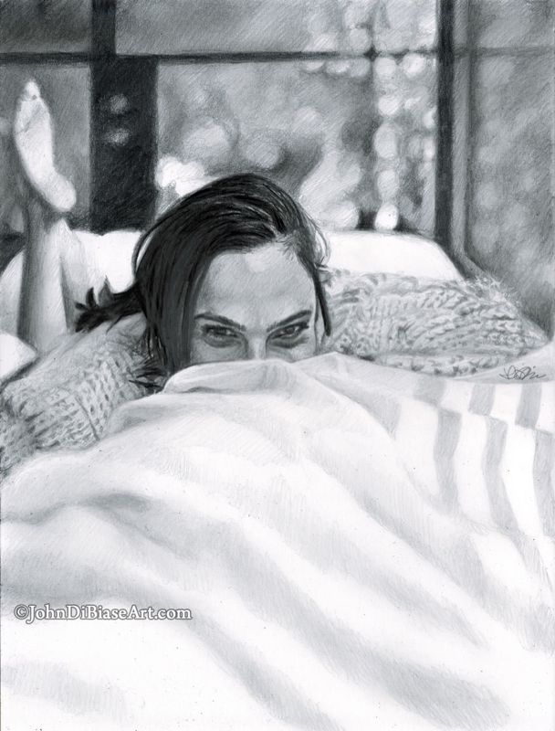 Gal Gadot (in bed) Pencil Drawing Print (Wonder Woman / Justice League) 8.5 x 11