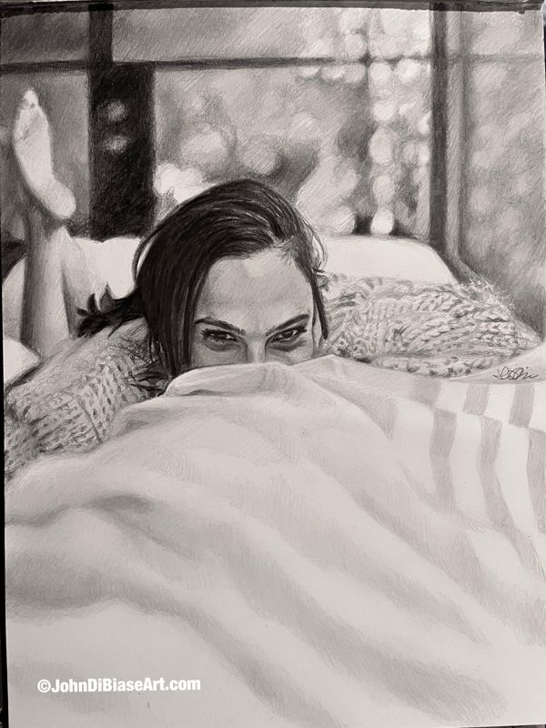 Gal Gadot ORIGINAL Pencil Drawing (Wonder Woman / Justice League) 9 x 12 B