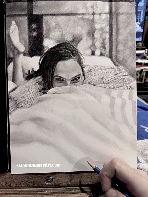 Gal Gadot ORIGINAL Pencil Drawing (Wonder Woman / Justice League) 9 x 12 B