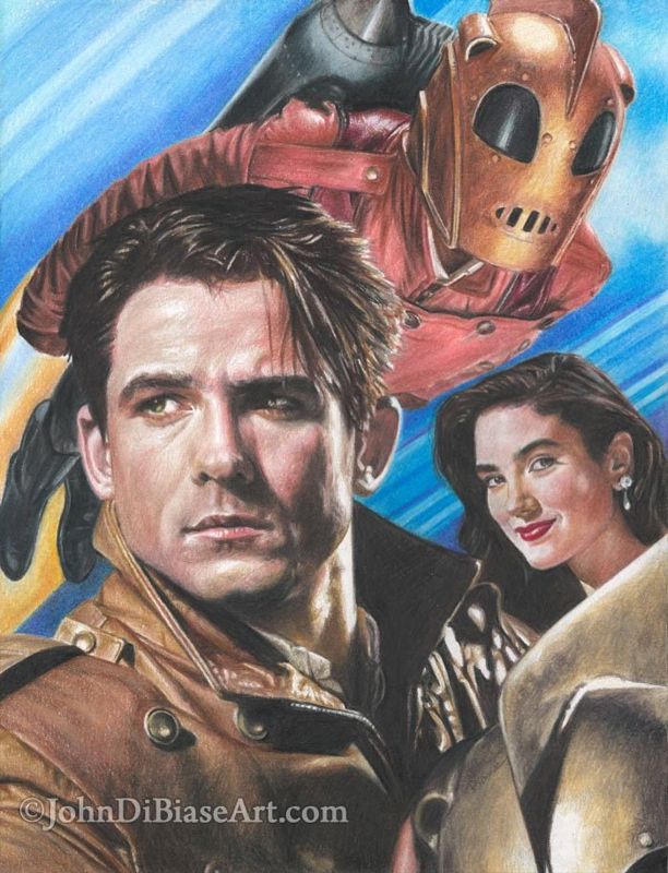 The Rocketeer (Billy Campbell and Jennifer Connelly) 8.5 x 11 Colored Pencil Drawing Print