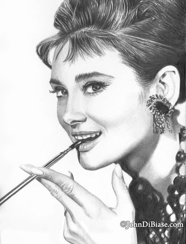 Drawing Print of Audrey Hepburn Pencil Portrait B