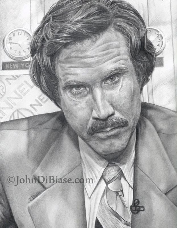 Drawing Print of Will Ferrell as Ron Burgundy in Anchorman