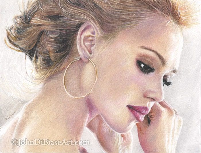 Jessica Alba Colored Pencil Drawing Print (8.5 x 11)