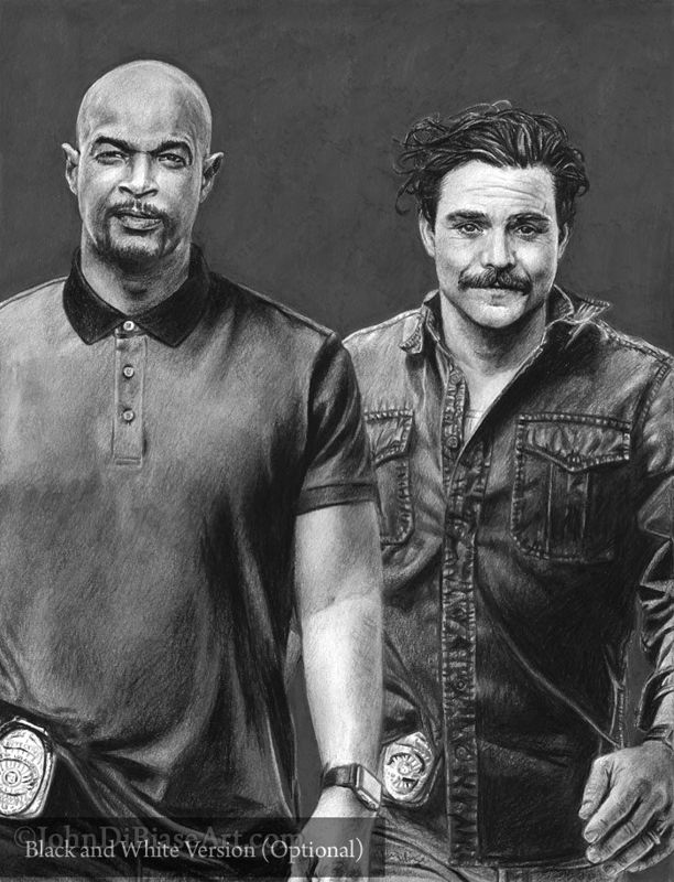 Damon Wayans and Clayne Crawford as Murtaugh and Riggs in TV's Lethal Weapon Color Drawing Print (8.5 x 11)