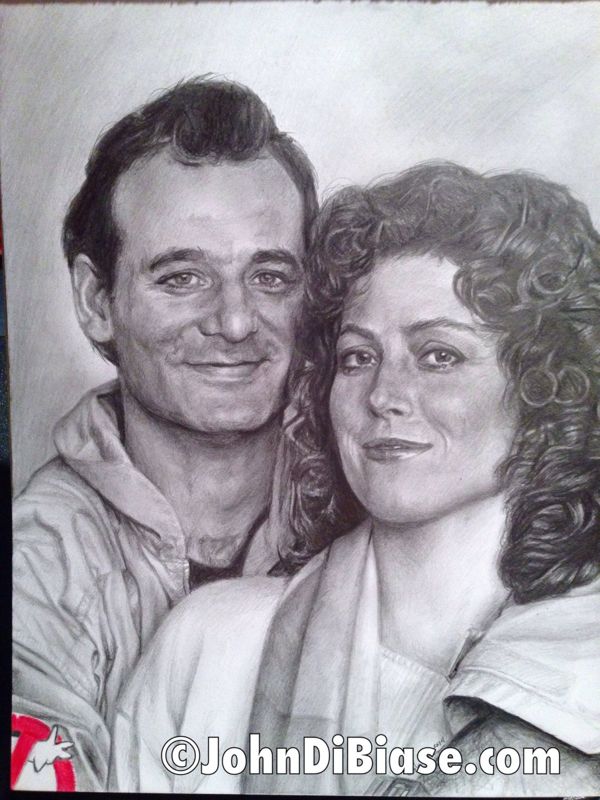 Original Drawing of Bill Murray and Sigourney Weaver in Ghostbusters (NOT a print)