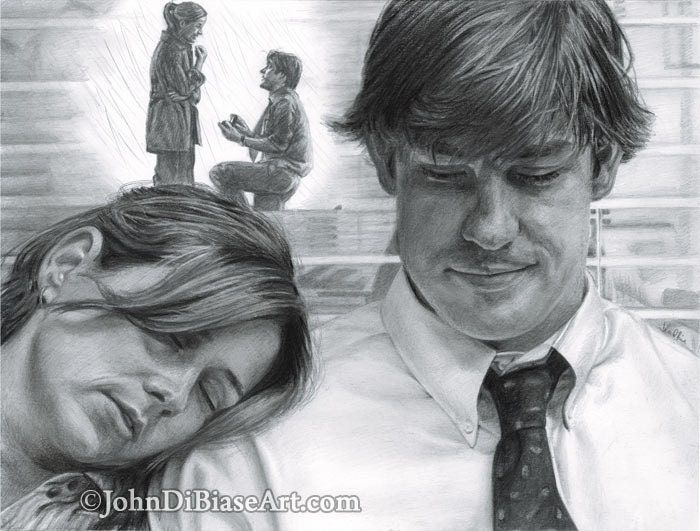 Jim and Pam from "The Office" (Jenna Fischer and John Krasinski) Drawing Print 8.5 x 11 B