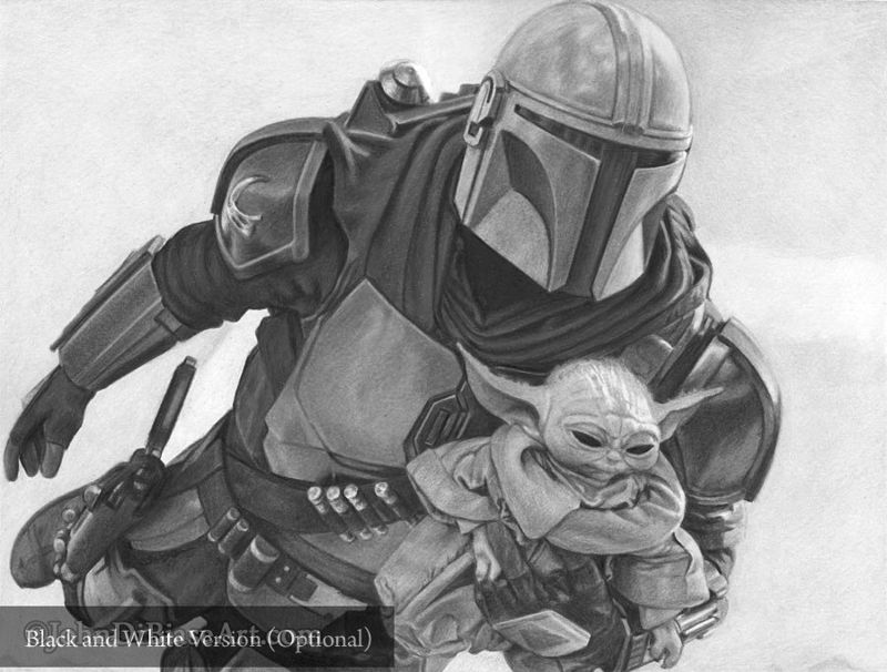 Mando and The Child Star Wars Full Color Drawing Print 11 x 8.5
