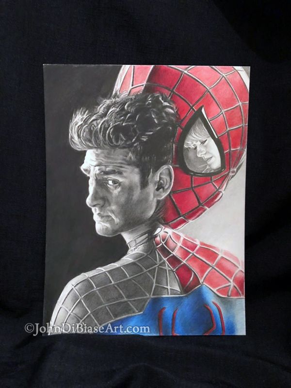 Actual Drawing of Andrew Garfield as Spider-Man and Peter Parker with Emma Stone as Gwen Stacy (NOT a Print)