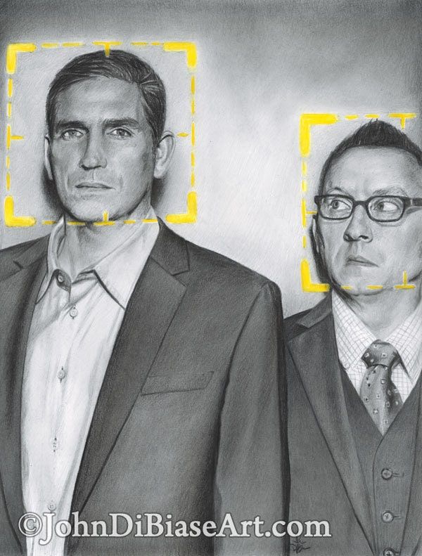 Drawing Print of Jim Caviezel as John Reese and Michael Emerson as Harold Finch in TV's Person of Interest