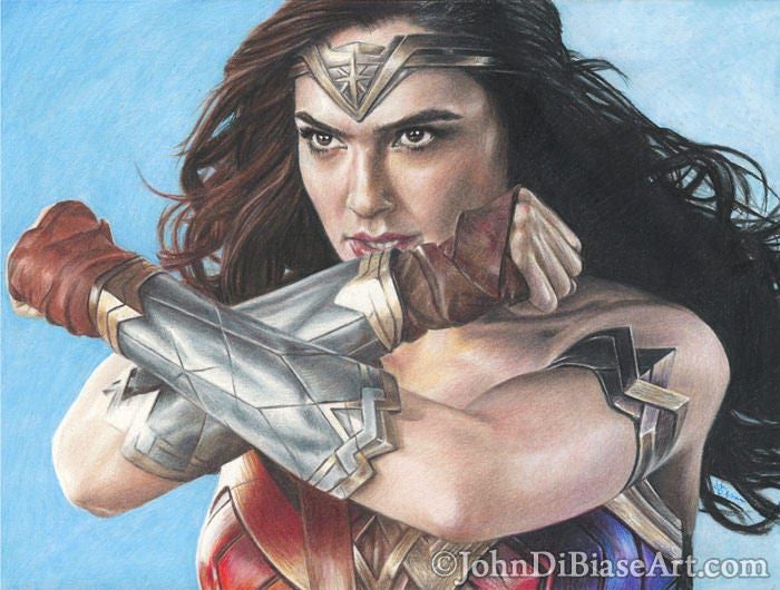 Wonder Woman Gal Gadot (WW84 / Batman V Superman / Justice League) Colored Pencil Drawing  Print 8.5 x 11 C