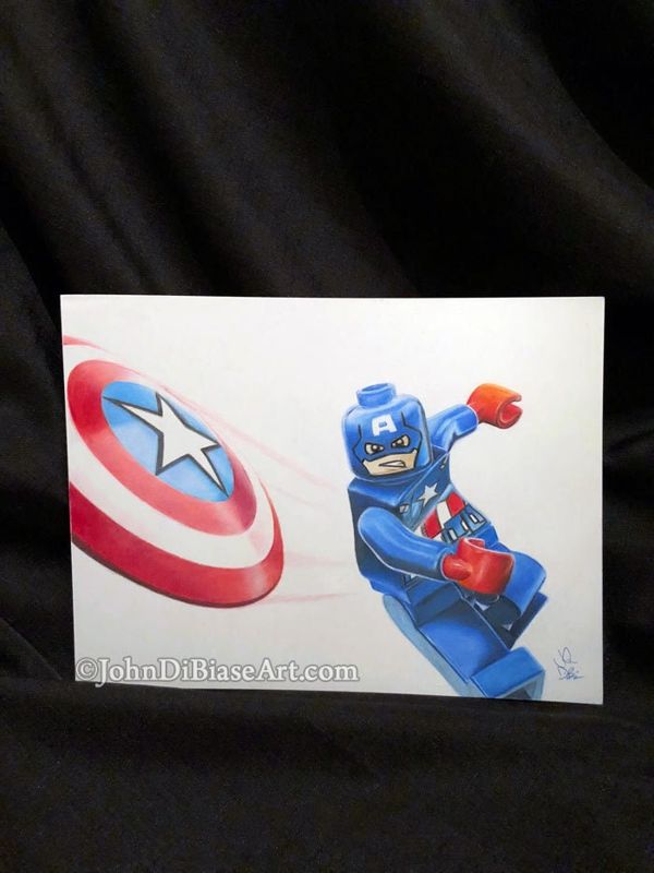 Original Colored Pencil Drawing of LEGO Captain America (NOT a print)