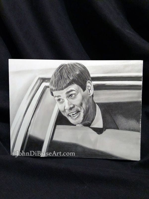Original Graphite Pencil Drawing of Jim Carrey as Lloyd Christmas in Dumb and Dumber (NOT a print)