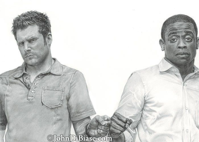 Original Graphite Pencil Drawing of James Roday as Shawn Spencer and Dule Hill as Burton Guster from TV's Psych (NOT a print)