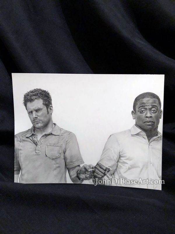 Original Graphite Pencil Drawing of James Roday as Shawn Spencer and Dule Hill as Burton Guster from TV's Psych (NOT a print)