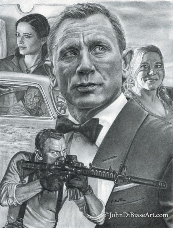 James Bond Daniel Craig "No Time To Die" Collage Drawing Print