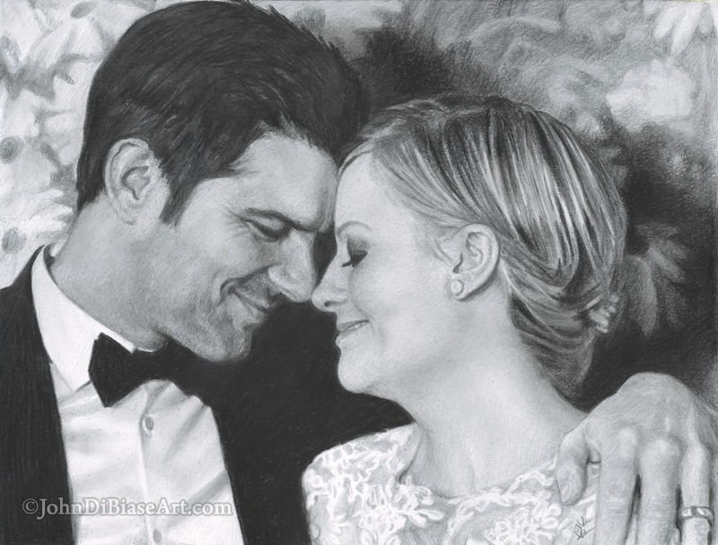 Ben and Leslie from "Parks and Rec" (Adam Scott and Amy Poehler) Drawing Print