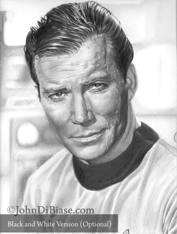 William Shatner as Captain Kirk Graphite and Colored Pencil Drawing Print