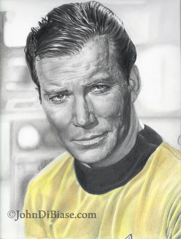 William Shatner as Captain Kirk Graphite and Colored Pencil Drawing Print