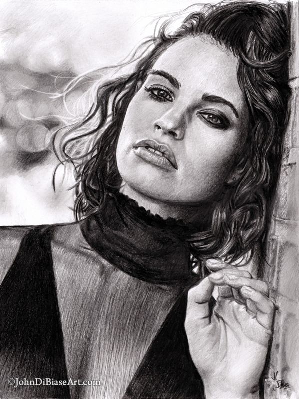 Lily James Pencil Portrait Drawing Print
