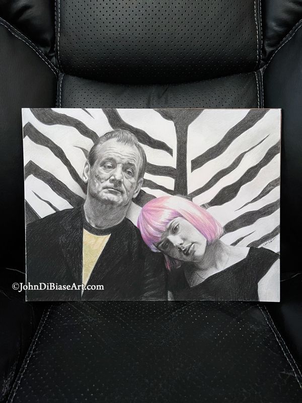 Bill Murray and Scarlett Johansson in "Lost In Translation" Original Drawing (Not a Print) 9" x 12"