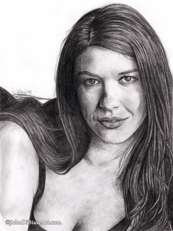 Catherine Zeta Jones (1999) Original Drawing (Not a Print) 7.8" x 10.5"