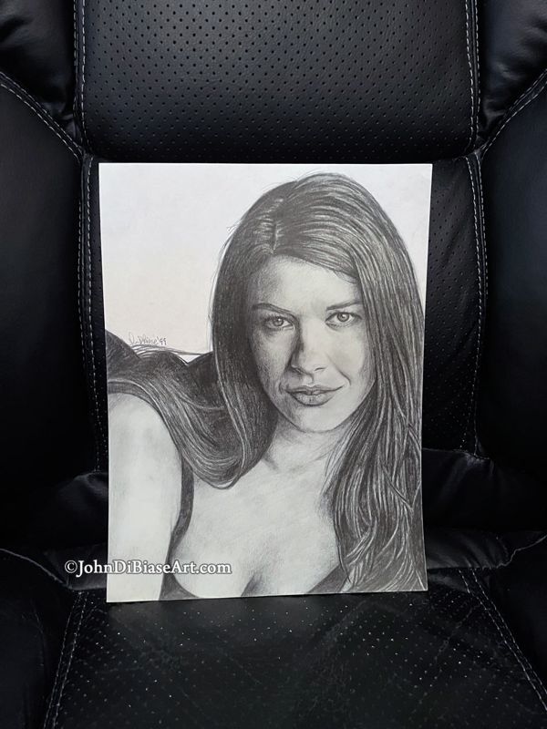 Catherine Zeta Jones (1999) Original Drawing (Not a Print) 7.8" x 10.5"