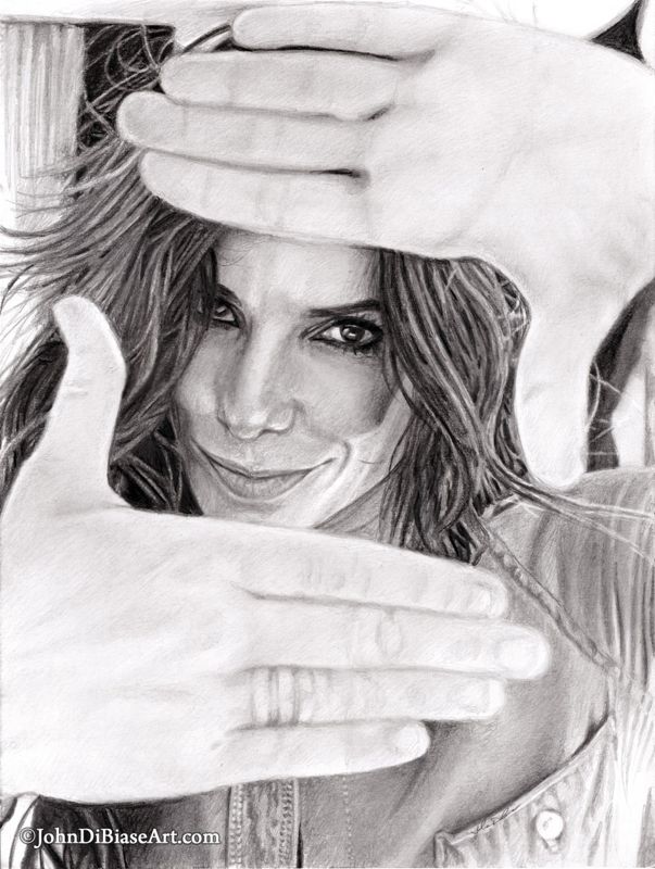 Sandra Bullock "Hands" Graphite Drawing Print (8.5" x 11")