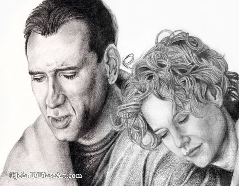 Meg Ryan and Nicolas Cage City of Angels Drawing Print
