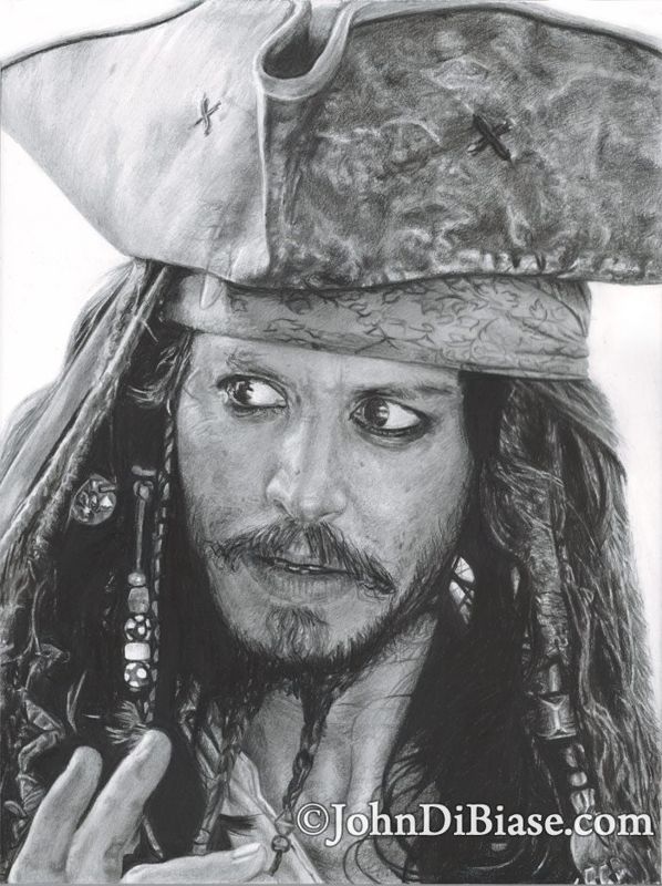 Print of Original Pencil Drawing of Johnny Depp as Jack Sparrow from "Pirates of the Caribbean"