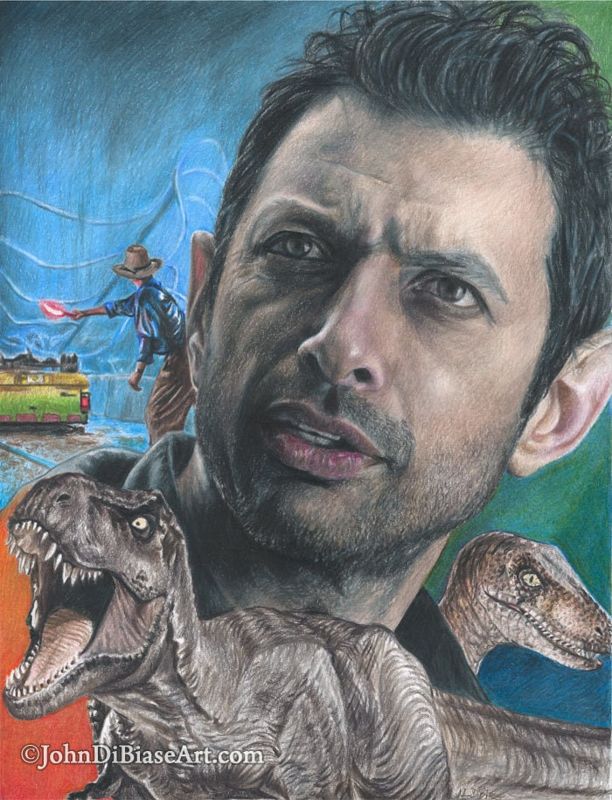 Jeff Goldblum as Dr. Ian Malcom in Jurassic Park Colored Pencil Drawing Print 8.5 x 11