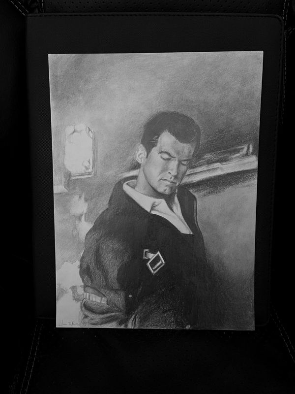 Pierce Brosnan as James Bond in The World is Not Enough 2000 Drawing (NOT A PRINT) 8 x 10.6 inches