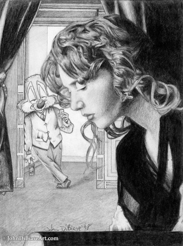 Kate Winslet as Rose in Titanic 1998 with Chipmunk Lloyd Original Drawing (Not a Print) 7.8" x 10.5"