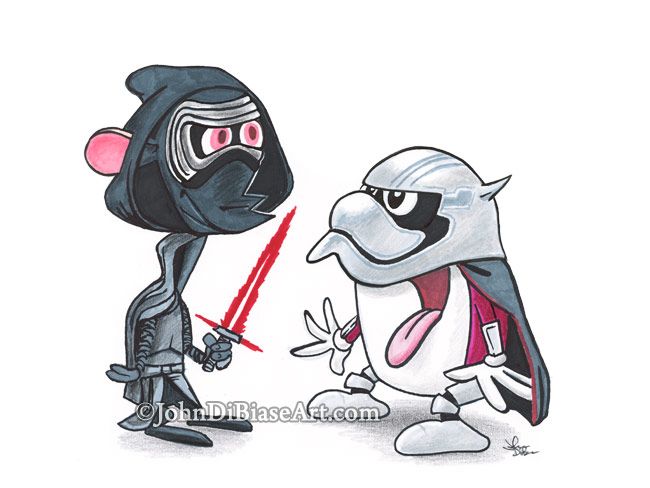 "Kylo Ren & Stimpy" Original Colored Pencil and Marker Drawing (NOT a print) 9x12