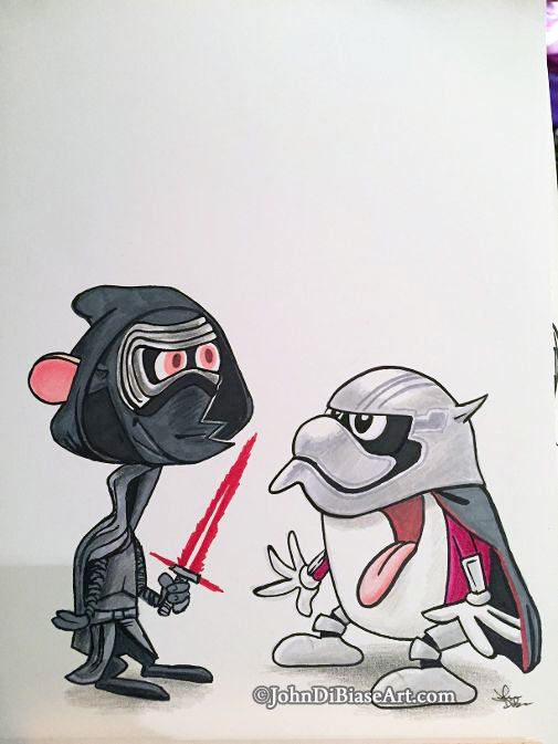 "Kylo Ren & Stimpy" Original Colored Pencil and Marker Drawing (NOT a print) 9x12