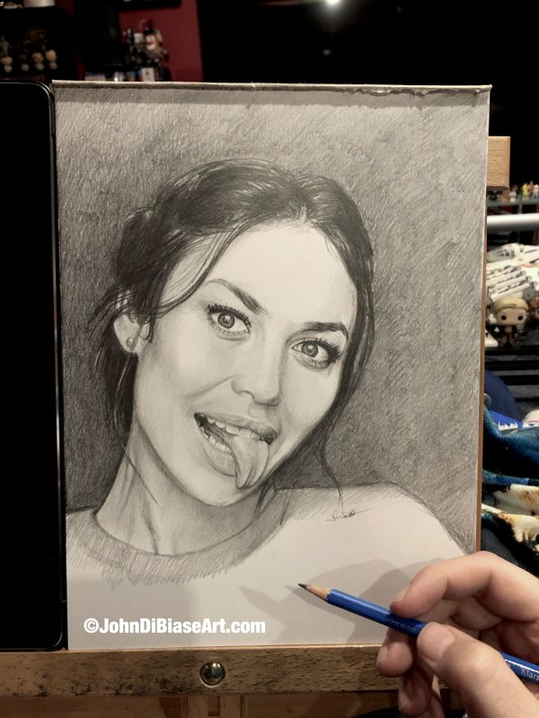 Olga Kurylenko (Tongue Out) Original Drawing (NOT a print) 9x12