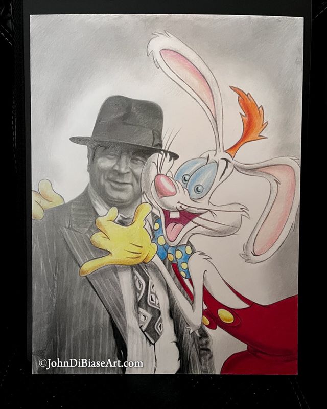 Roger Rabbit and Bob Hoskins as Eddie Valiant from Who Framed Roger Rabbit Original Drawing (NOT a print) 9x12