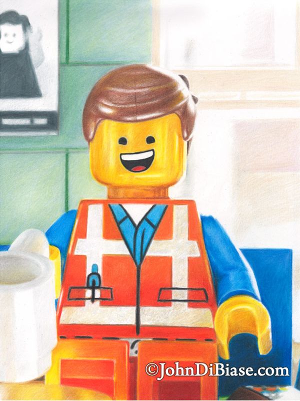 Emmet Brickowski from The LEGO Movie Original Colored Pencil Drawing (NOT a print) 9x12