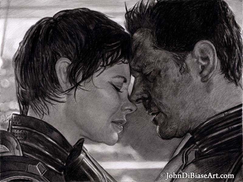 Ant-Man and the Wasp Quantumania (Evangeline Lilly and Paul Rudd) Graphite Drawing Print 8.5 x 11