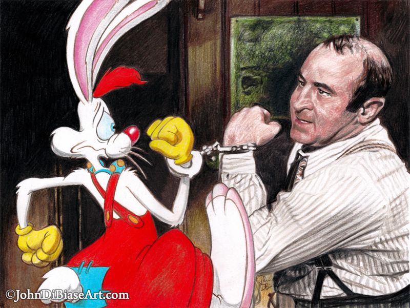 Roger Rabbit and Eddie Valiant and  from Who Framed Roger Rabbit Hand-cuffed Drawing Print 8.5 x 11