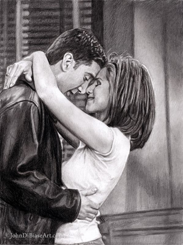 Friends Ross & Rachel Drawing Print (8.5 x 11) - David Schwimmer, Jennifer Aniston